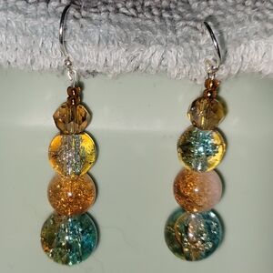 Chic Gold and Blue Beaded Earrings